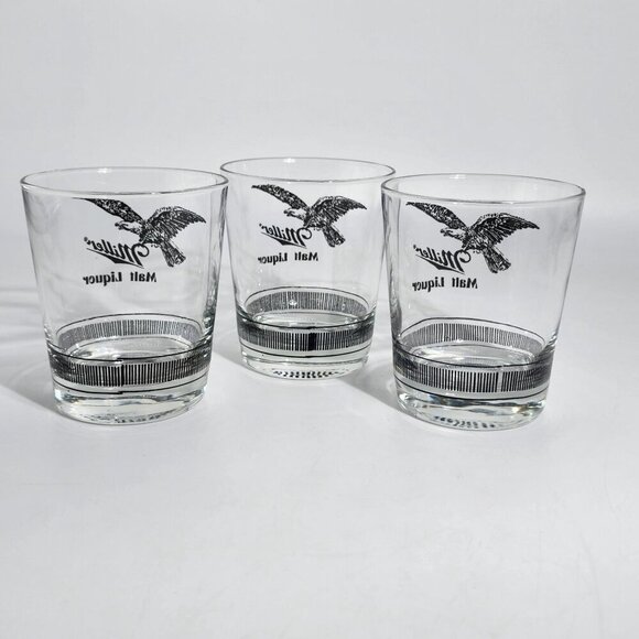 Miller Malt Liquor Lowball Glass Tumblers With American Eagle Design Set Of 3 VT - Picture 4 of 11